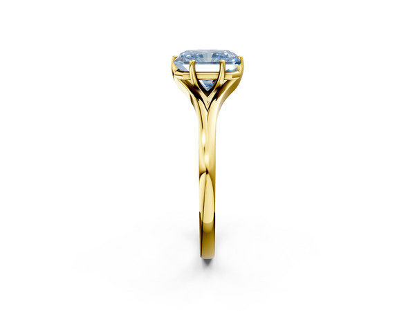 Yellow gold Fancy Blue Radiant  Solitaire Diamond Ring with Six-Prong Setting and Tapered Band