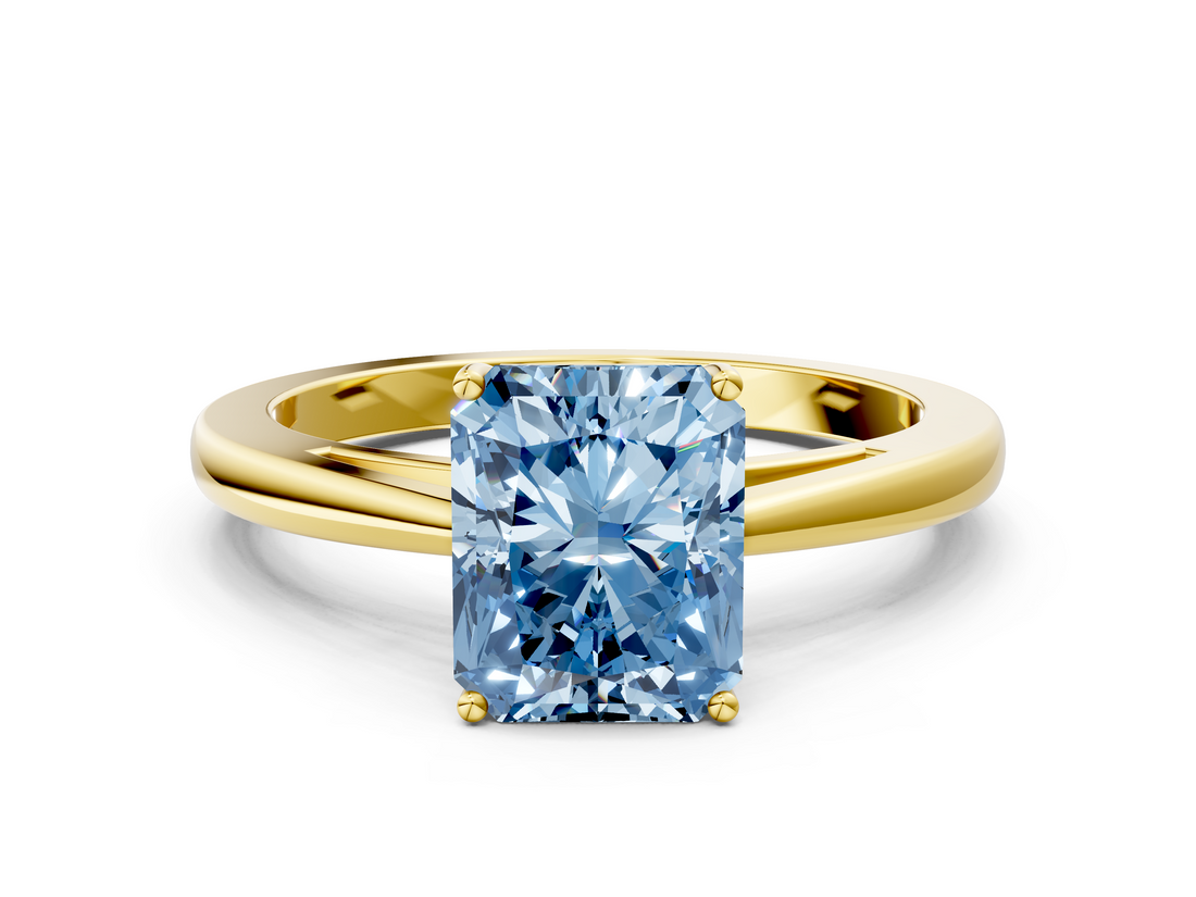 Yellow gold Fancy Blue Radiant  Solitaire Diamond Ring with Split Shank and Four-Prong Setting_20