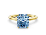 Yellow gold Fancy Blue Radiant  Solitaire Diamond Ring with a Classic Band and Four-Prong Setting 1