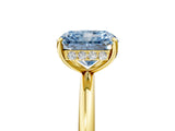 Yellow gold Fancy Blue Radiant  Solitaire Diamond Ring with a Classic Band and Four-Prong Setting