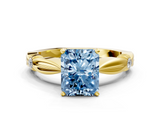 Yellow gold Fancy Blue Radiant  Solitaire Diamond Twisted Band with Four-Prong Setting_45