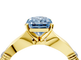 Yellow gold Fancy Blue Radiant  Solitaire Diamond Twisted Band with Four-Prong Setting_49