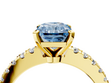 Yellow gold Fancy Blue Radiant  Solitaire Diamond with Pavé Band and Four-Prong Setting_79