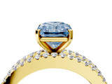 Yellow gold Fancy Blue Radiant  Solitaire Diamond with Pave and Channel Set Band_60