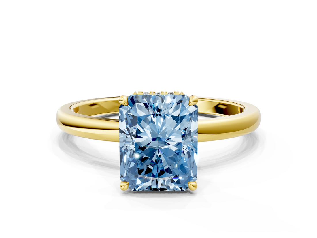 Yellow gold Fancy Blue Radiant  Solitaire Engagement Ring with Cathedral Band and Four-Prong Setting_21