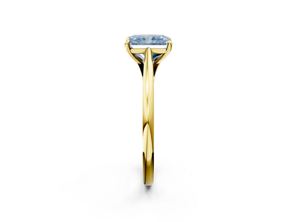 Yellow gold Fancy Blue Radiant  Solitaire Engagement Ring with Four-Prong Setting and Classic Band