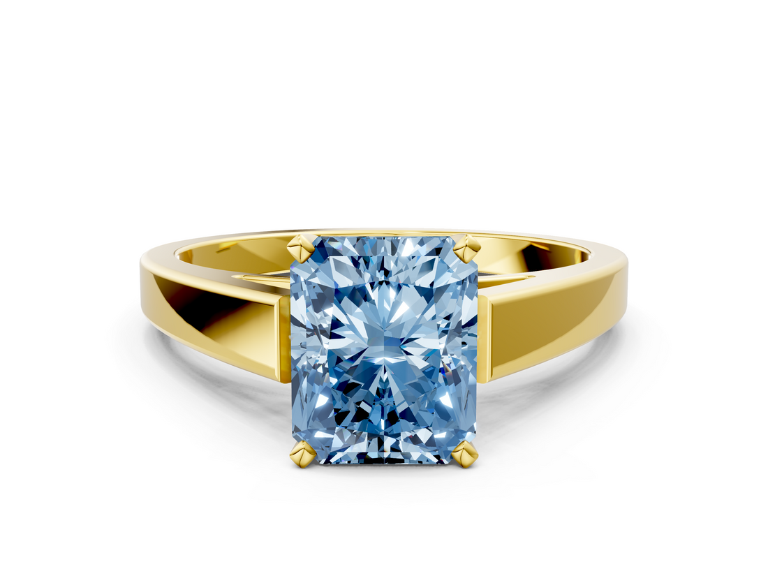 Yellow gold Fancy Blue Radiant  Solitaire Engagement Ring with Four-Prong Setting and Tapered Band_3