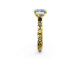 Yellow gold Fancy Blue Radiant  Solitaire Engagement Ring with Scrollwork Band and Four-Prong Setting_134