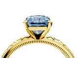 Yellow gold Fancy Blue Radiant  Solitaire Engagement Ring with Scrollwork Band and Four-Prong Setting_136