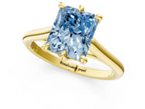 Yellow gold Fancy Blue Radiant  Solitaire Engagement Ring with Six-Prong Setting and Classic Band 1