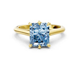 Yellow gold Fancy Blue Radiant  Solitaire Engagement Ring with Six-Prong Setting and Classic Band