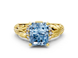 Yellow gold Fancy Blue Radiant  Solitaire Filigree Engagement Ring with Halo and Prong Setting_52