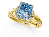 Yellow gold Fancy Blue Radiant  Solitaire Filigree Engagement Ring with Halo and Prong Setting_53