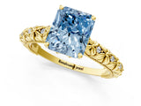 Yellow gold Fancy Blue Radiant  Solitaire Floral Milgrain Engagement Ring_54