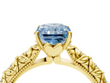 Yellow gold Fancy Blue Radiant  Solitaire Floral Milgrain Engagement Ring_57