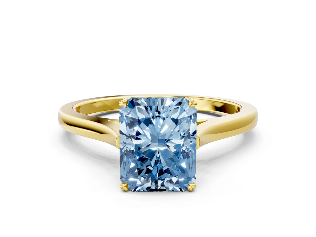 Yellow gold Fancy Blue Radiant  Solitaire Heart Prong Engagement Ring with Tapered Band_55