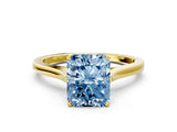 Yellow gold Fancy Blue Radiant  Solitaire Heart Prong Engagement Ring with Tapered Band_55