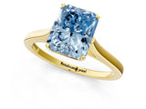 Yellow gold Fancy Blue Radiant  Solitaire Heart Prong Engagement Ring with Tapered Band_56