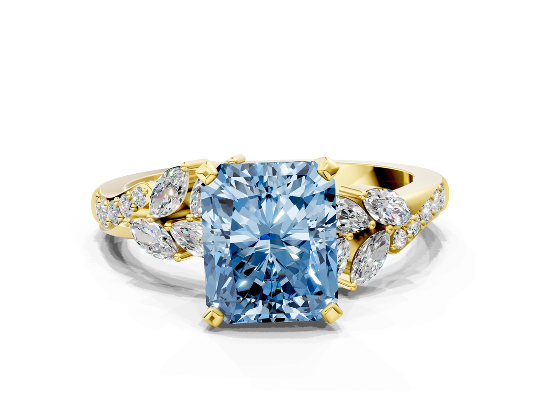 Yellow gold Fancy Blue Radiant  Solitaire Marquise Twist Band with Six-Prong Setting_111