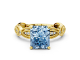 Yellow gold Fancy Blue Radiant  Solitaire Milgrain Diamond Engagement Ring with Bezel and Marquise Band_113