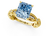 Yellow gold Fancy Blue Radiant  Solitaire Milgrain Diamond Engagement Ring with Bezel and Marquise Band_114
