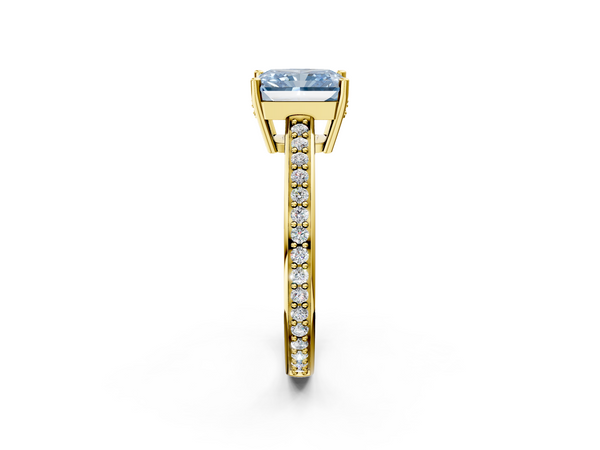 Yellow gold Fancy Blue Radiant  Solitaire Pavé Band Prong Setting Ring
