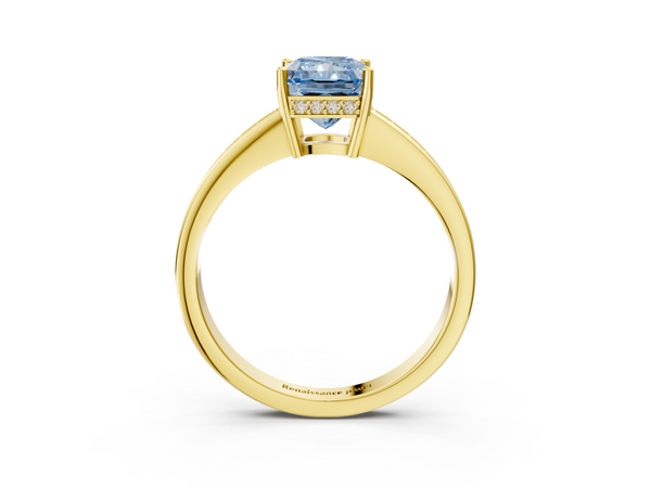 Yellow gold Fancy Blue Radiant  Solitaire Pavé Band Prong Setting Ring