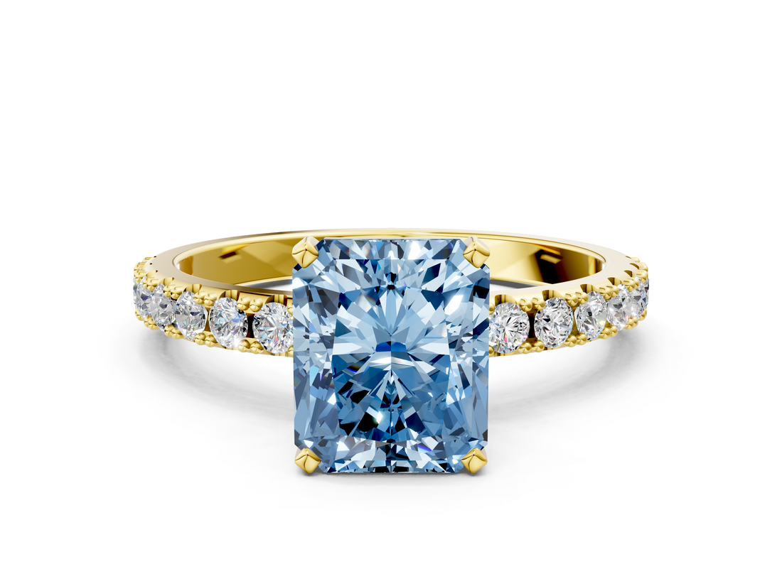 Yellow gold Fancy Blue Radiant  Solitaire Pavé Band with Four-Prong Setting_146