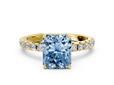 Yellow gold Fancy Blue Radiant  Solitaire Pavé Band with Four-Prong Setting_146