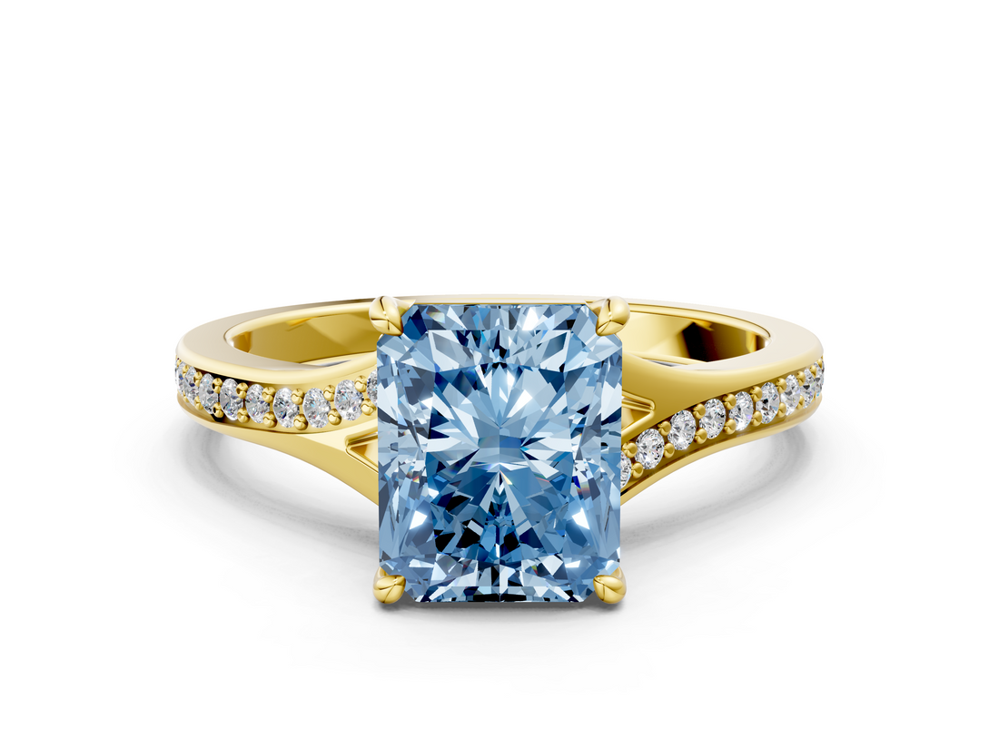 Yellow gold Fancy Blue Radiant  Solitaire Pavé Band with Four-Prong Setting_44