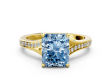 Yellow gold Fancy Blue Radiant  Solitaire Pavé Band with Four-Prong Setting_44