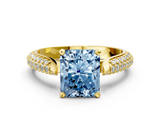 Yellow gold Fancy Blue Radiant  Solitaire Pavé Diamond Engagement Ring with Four-Prong Setting_116