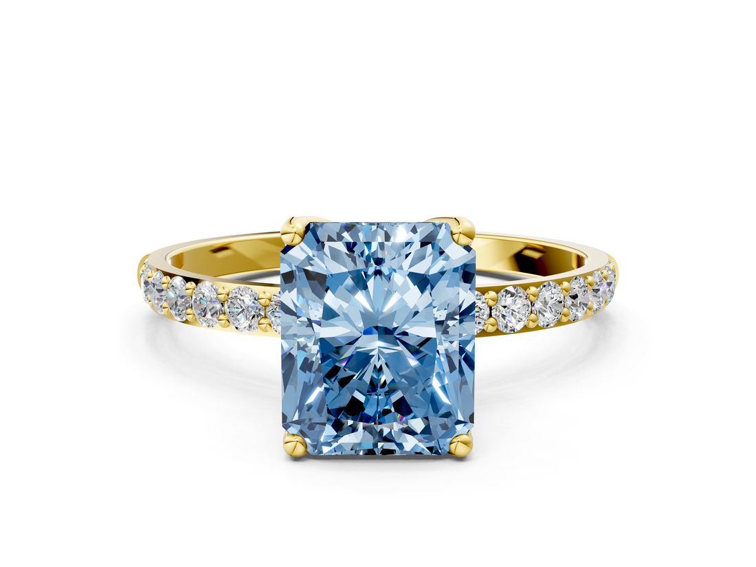 Yellow gold Fancy Blue Radiant  Solitaire Pavé Diamond Engagement Ring with Four-Prong Setting_50