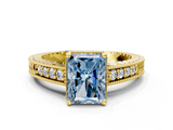 Yellow gold Fancy Blue Radiant  Solitaire Pavé Diamond Milgrain Engagement Ring with Four-Prong Setting_3