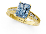 Yellow gold Fancy Blue Radiant  Solitaire Pavé Diamond Milgrain Engagement Ring with Four-Prong Setting_4