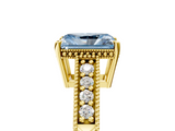 Yellow gold Fancy Blue Radiant  Solitaire Pavé Diamond Milgrain Engagement Ring with Four-Prong Setting_8