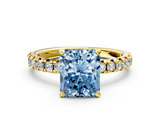Yellow gold Fancy Blue Radiant  Solitaire Pave Diamond Engagement Ring with Four-Prong Setting_166