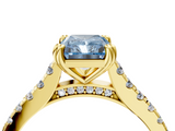 Yellow gold Fancy Blue Radiant  Solitaire Pave Diamond Engagement Ring with Prong Setting_24