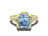 Yellow gold Fancy Blue Radiant  Solitaire Pave Split Shank Ring with Four-Prong Setting_87