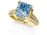 Yellow gold Fancy Blue Radiant  Solitaire Pave Split Shank Ring with Four-Prong Setting_88