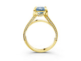 Yellow gold Fancy Blue Radiant  Solitaire Pave Split Shank Ring with Four-Prong Setting_90