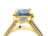 Yellow gold Fancy Blue Radiant  Solitaire Pave Split Shank Ring with Four-Prong Setting_91