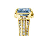 Yellow gold Fancy Blue Radiant  Solitaire Pave Split Shank Ring with Four-Prong Setting_92