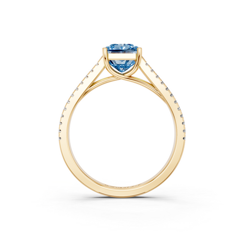 Yellow gold Fancy Blue Radiant  Solitaire Split Shank Pavé Diamond Engagement Ring_255