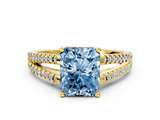 Yellow gold Fancy Blue Radiant  Solitaire Split Shank Pavé Diamond Engagement Ring_384