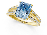 Yellow gold Fancy Blue Radiant  Solitaire Split Shank Pavé Diamond Engagement Ring_385