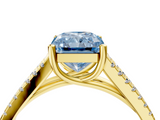 Yellow gold Fancy Blue Radiant  Solitaire Split Shank Pavé Diamond Engagement Ring_388