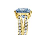 Yellow gold Fancy Blue Radiant  Solitaire Split Shank Pavé Diamond Engagement Ring_389