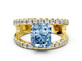 Yellow gold Fancy Blue Radiant  Solitaire Split Shank Pave Diamond Ring_49