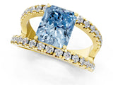 Yellow gold Fancy Blue Radiant  Solitaire Split Shank Pave Diamond Ring_50